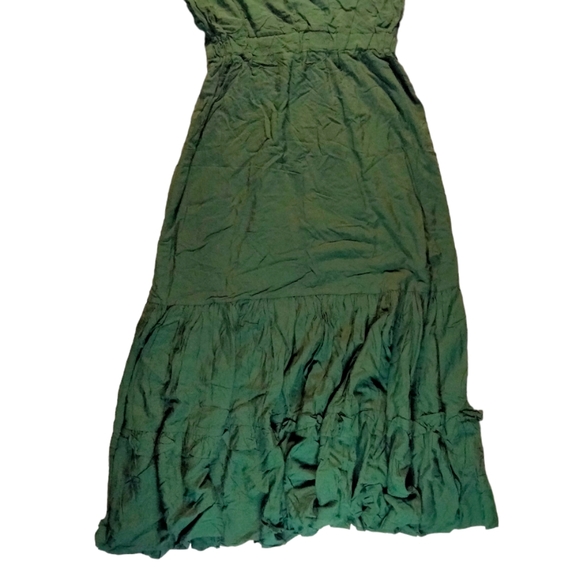 Boho Maxi Short Sleeve V Neck Ruffle Trim High Waisted Flowy Tiered Party Dress - Picture 8 of 8